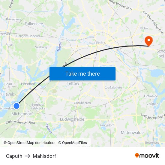 Caputh to Mahlsdorf map