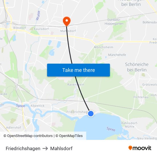 Friedrichshagen to Mahlsdorf map