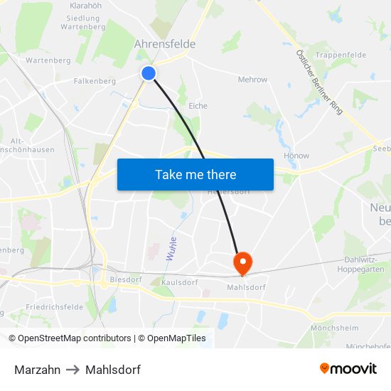 Marzahn to Mahlsdorf map