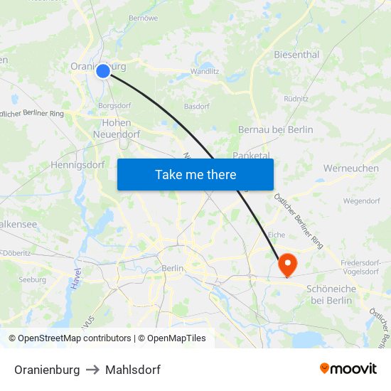 Oranienburg to Mahlsdorf map