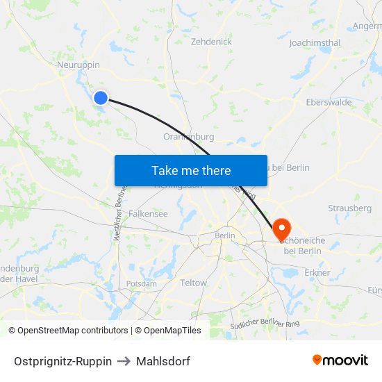 Ostprignitz-Ruppin to Mahlsdorf map