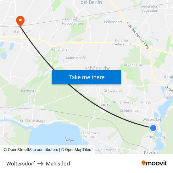 Woltersdorf to Mahlsdorf map