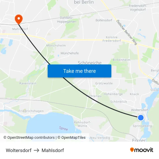 Woltersdorf to Mahlsdorf map