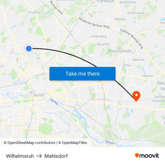 Wilhelmsruh to Mahlsdorf map