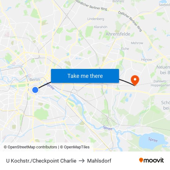 U Kochstr./Checkpoint Charlie to Mahlsdorf map