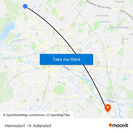 Hermsdorf to Adlershof map