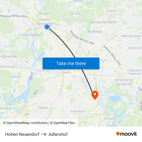 Hohen Neuendorf to Adlershof map