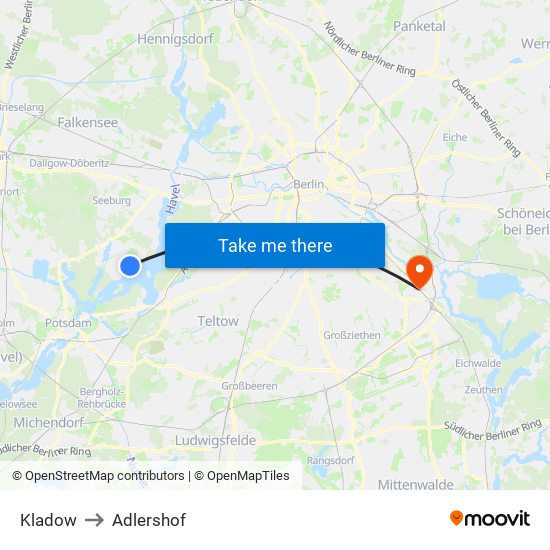 Kladow to Adlershof map