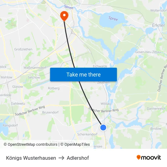 Königs Wusterhausen to Adlershof map