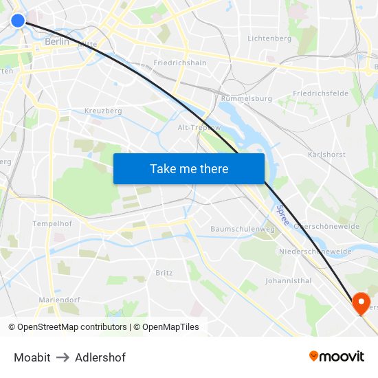 Moabit to Adlershof map