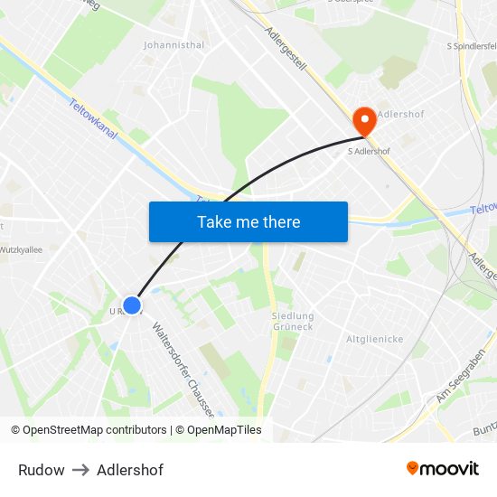 Rudow to Adlershof map