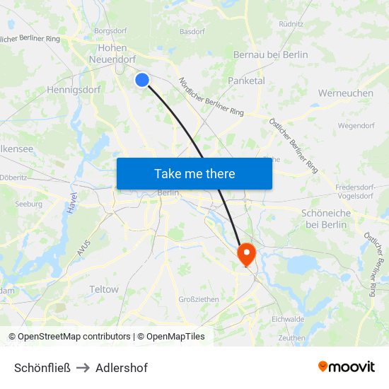 Schönfließ to Adlershof map