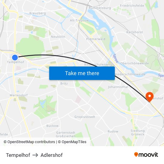 Tempelhof to Adlershof map