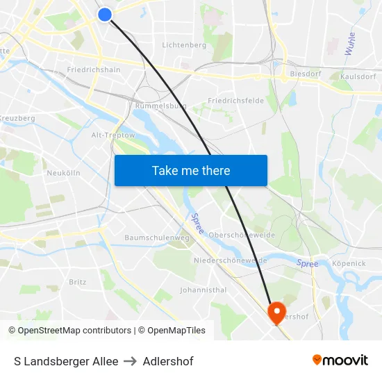 S Landsberger Allee to Adlershof map