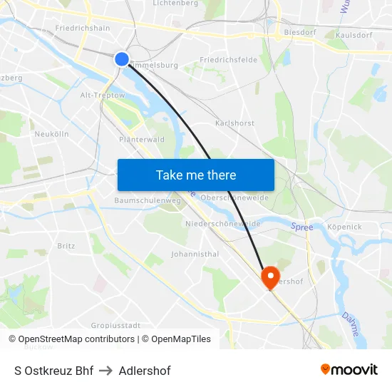 S Ostkreuz Bhf to Adlershof map