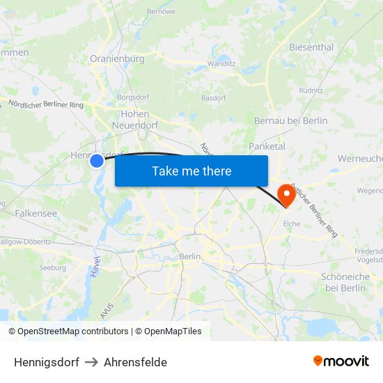 Hennigsdorf to Ahrensfelde map