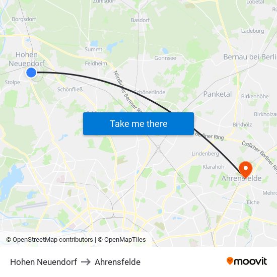 Hohen Neuendorf to Ahrensfelde map