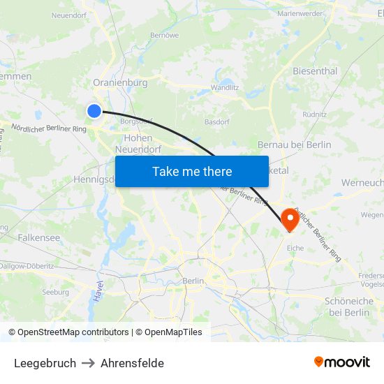 Leegebruch to Ahrensfelde map