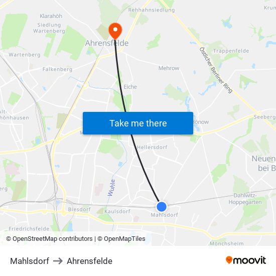 Mahlsdorf to Ahrensfelde map