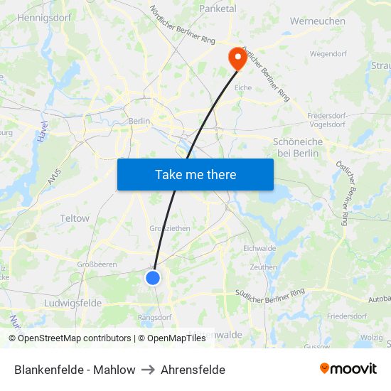 Blankenfelde - Mahlow to Ahrensfelde map