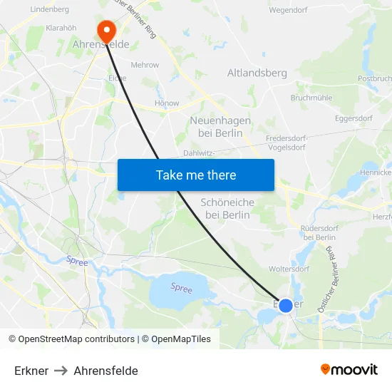 Erkner to Ahrensfelde map