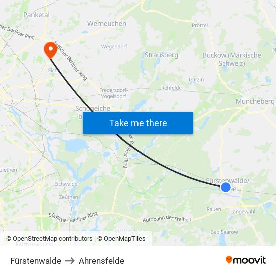 Fürstenwalde to Ahrensfelde map