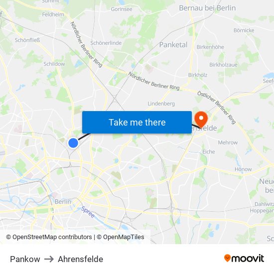 Pankow to Ahrensfelde map