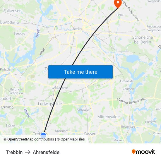 Trebbin to Ahrensfelde map