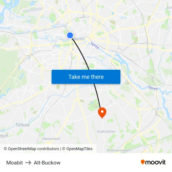 Moabit to Alt-Buckow map