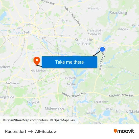 Rüdersdorf to Alt-Buckow map