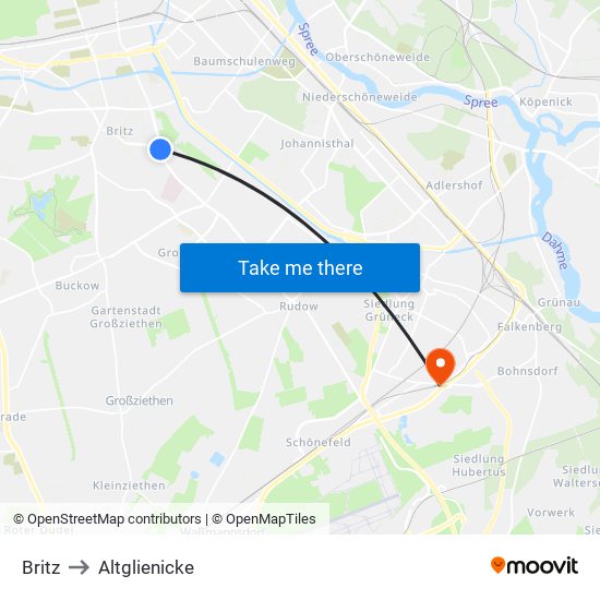 Britz to Altglienicke map