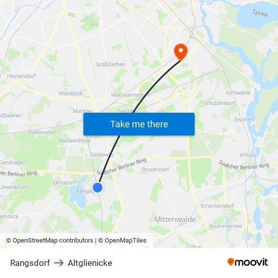 Rangsdorf to Altglienicke map