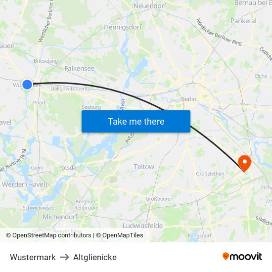 Wustermark to Altglienicke map