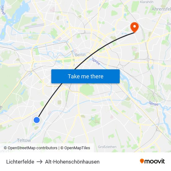 Lichterfelde to Alt-Hohenschönhausen map