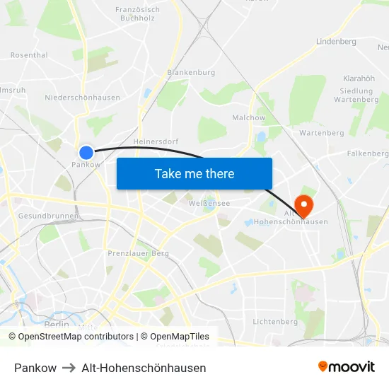 Pankow to Alt-Hohenschönhausen map