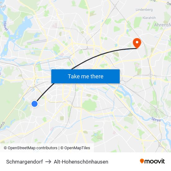 Schmargendorf to Alt-Hohenschönhausen map