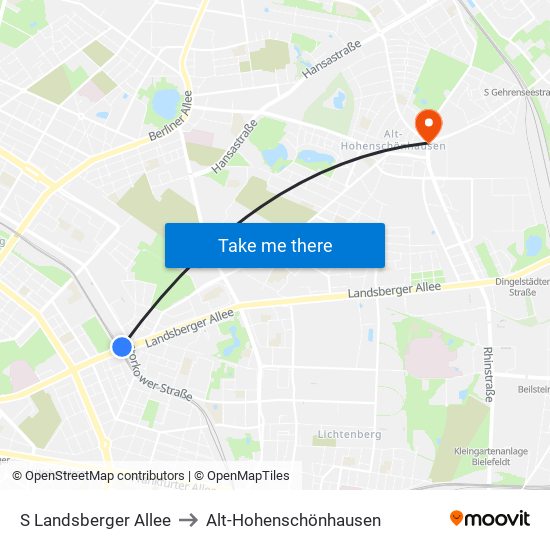 S Landsberger Allee to Alt-Hohenschönhausen map