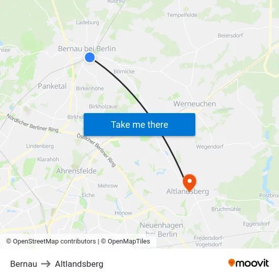Bernau to Altlandsberg map