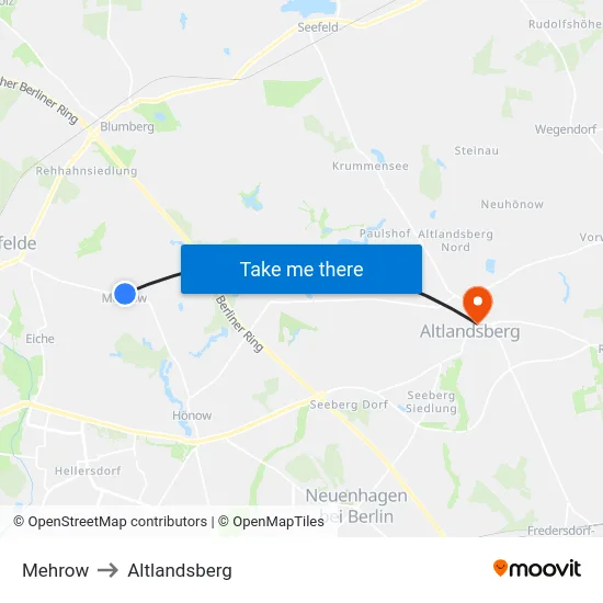 Mehrow to Altlandsberg map