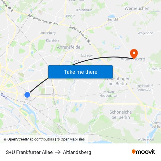 S+U Frankfurter Allee to Altlandsberg map