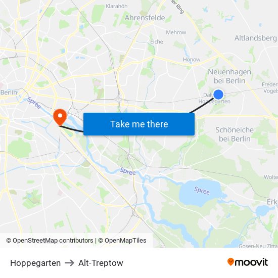 Hoppegarten to Alt-Treptow map