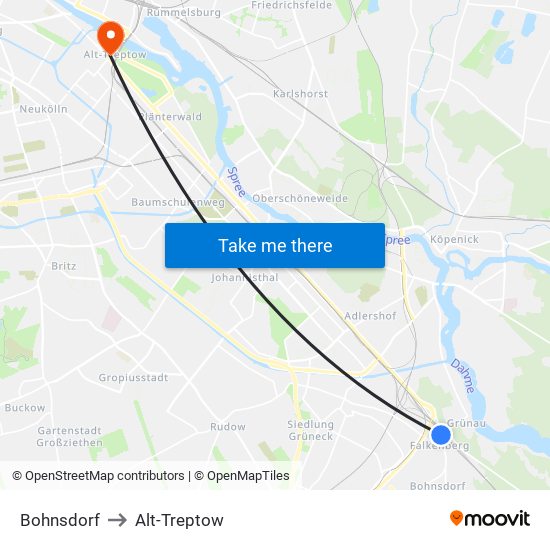 Bohnsdorf to Alt-Treptow map