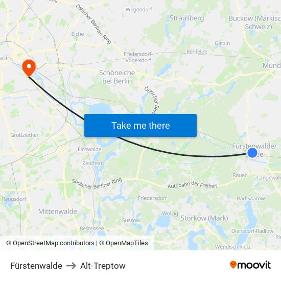 Fürstenwalde to Alt-Treptow map