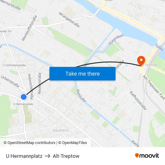 U Hermannplatz to Alt-Treptow map