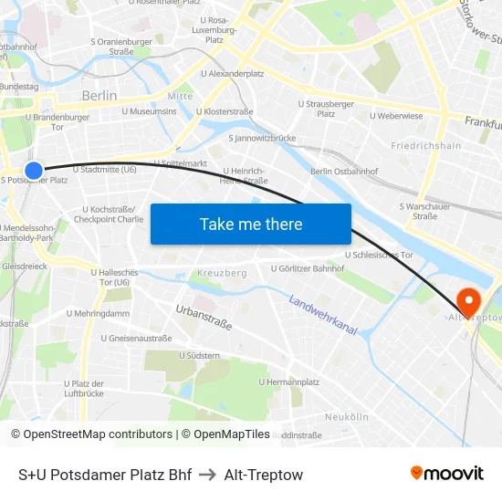 S+U Potsdamer Platz Bhf to Alt-Treptow map