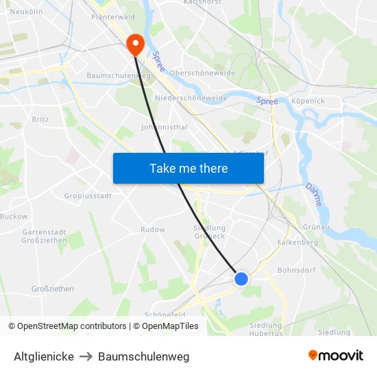 Altglienicke to Baumschulenweg map