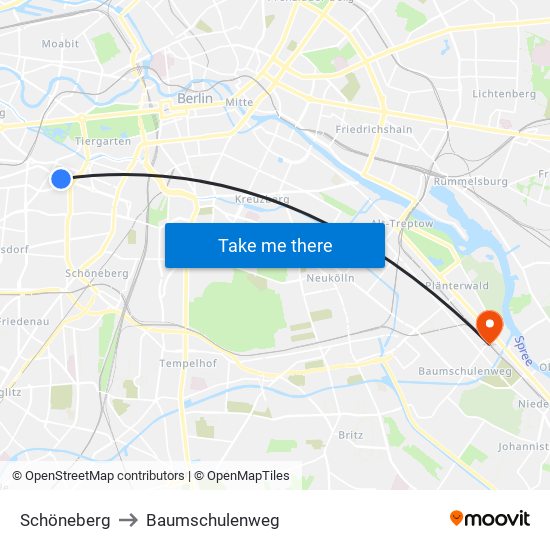 Schöneberg to Baumschulenweg map