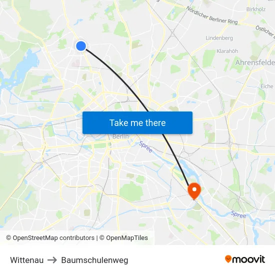 Wittenau to Baumschulenweg map