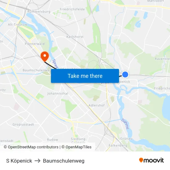 S Köpenick to Baumschulenweg map