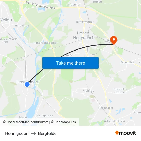 Hennigsdorf to Bergfelde map